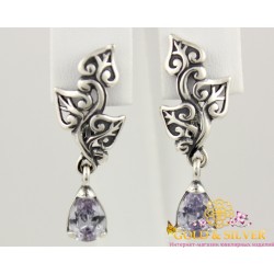Серебряные серьги 925 проба. Женские серьги с прозрачным камнем, 2329 